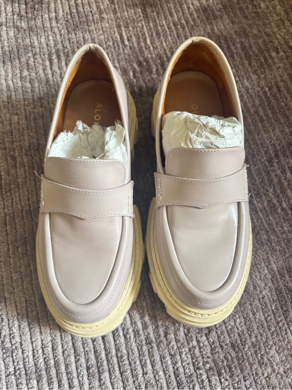 ALOHAS Lavender & Cream Leather Chunky Penny Loafers